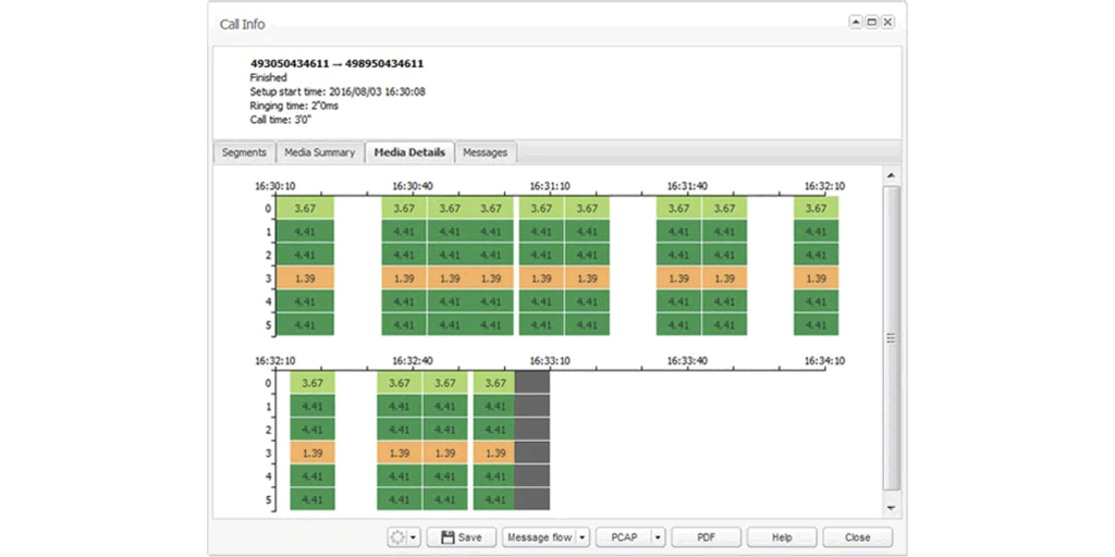 Media quality detail screen